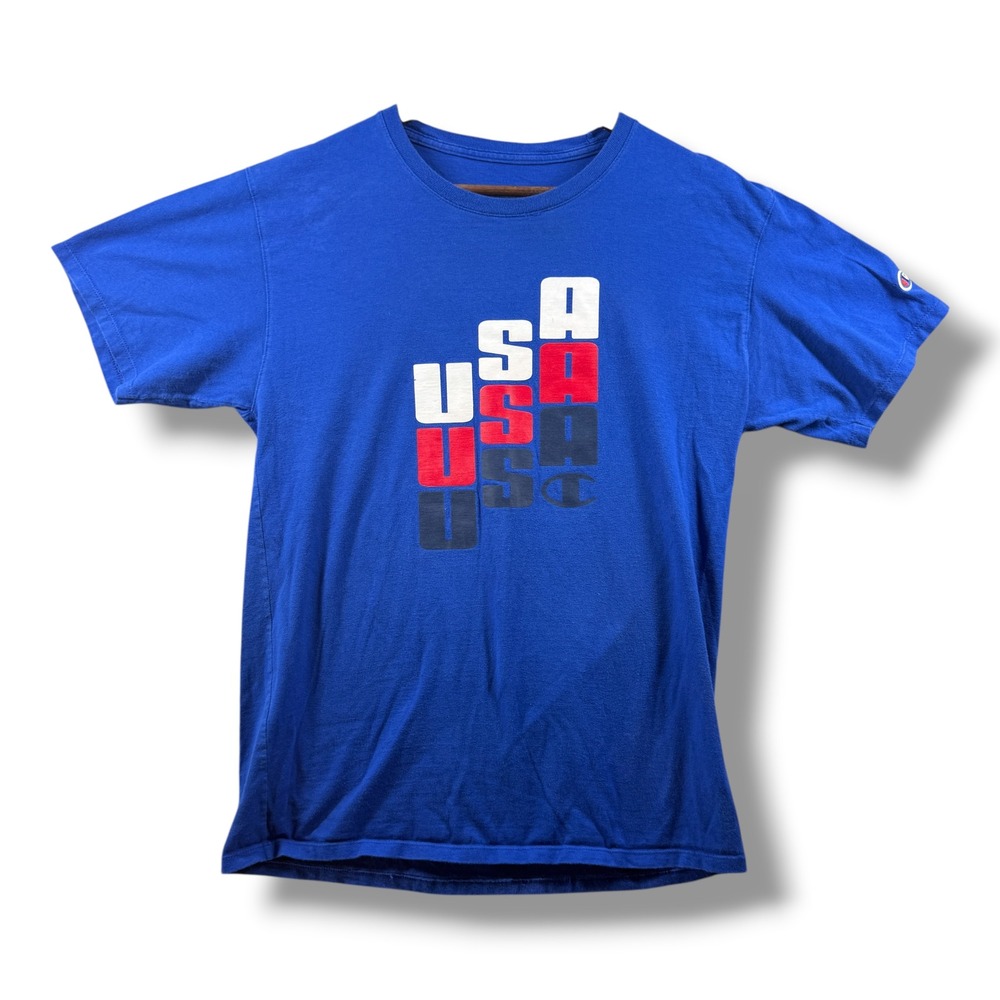 Champion Mens USA Graphic T-Shirt Blue Short Sleeve Crew Neck Size M